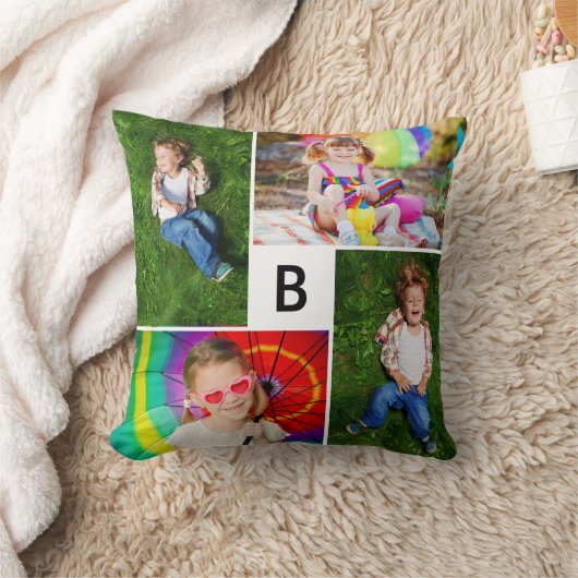 Modern vierkant rastermonogram Eenvoudig 4 Foto co Kussen (Deken)