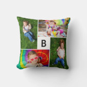 Modern vierkant rastermonogram Eenvoudig 4 Foto co Kussen (Voorkant)