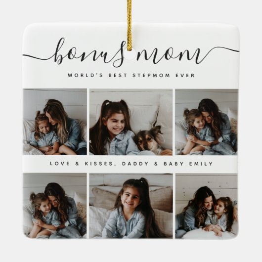 Modern vierkant zwart & wit Schattige foto Moederd Keramisch Ornament (Achterkant)