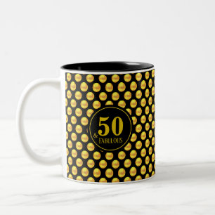 Modern vijftig en fantastisch met gouden stippen o tweekleurige koffiemok