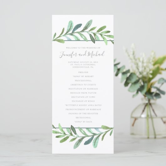 Modern Vines Botanical Wedding Program Programmakaart (Staand voorkant)