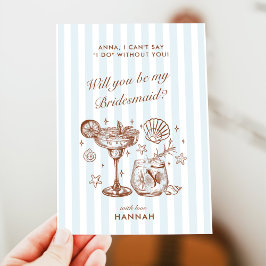 Modern Vintage Blue Bridesmaid Proposal Card Kaart
