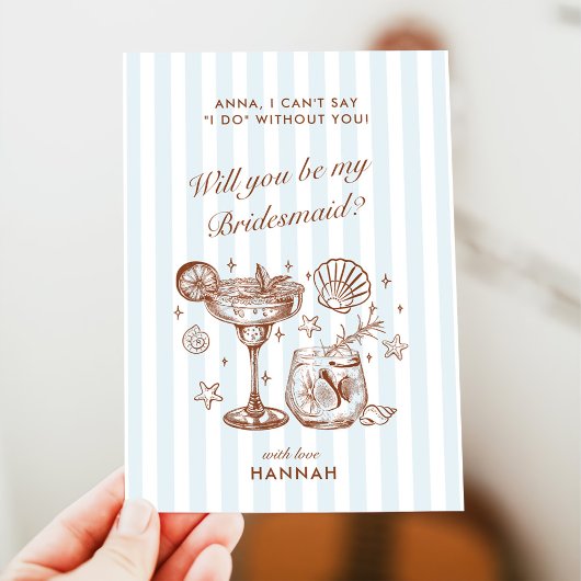 Modern Vintage Blue Bridesmaid Proposal Card Kaart