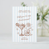 Modern Vintage Blue Bridesmaid Proposal Card Kaart (Staand voorkant)