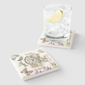 Modern vintage botanical and illustrations Bonjour Stenen Onderzetter (Zijkant)