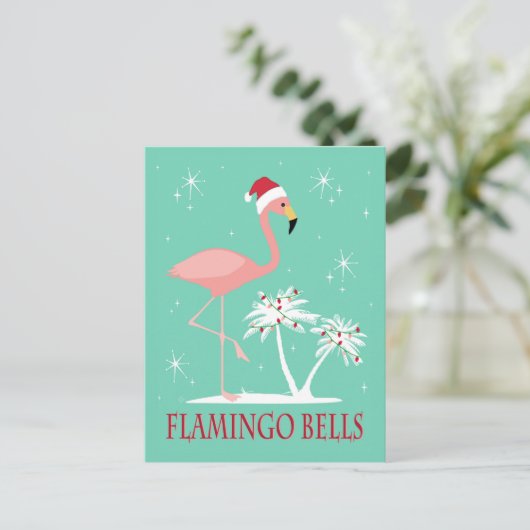 MODERN VINTAGE CHRISTMAS FLAMINGO BRIEFKAART (Staand voorkant)