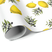 Modern Vintage Citroen & Olijf Patroon Cadeaupapier (Rol Hoek)