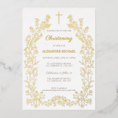 Modern Vintage Floral Christening Folie Uitnodiging (Voorkant)