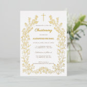 Modern Vintage Floral Christening Folie Uitnodiging (Staand Voorkant)