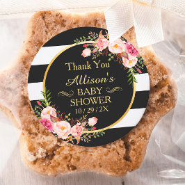 Modern Vintage Floral Decor Baby shower Dank u wel Ronde Sticker