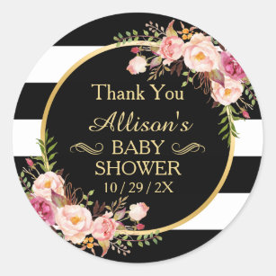 Modern Vintage Floral Decor Baby shower Dank u wel Ronde Sticker