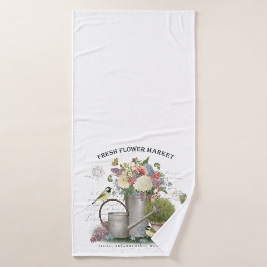 Modern Vintage french farmhouse flower garden Badhanddoek (Badhanddoek)
