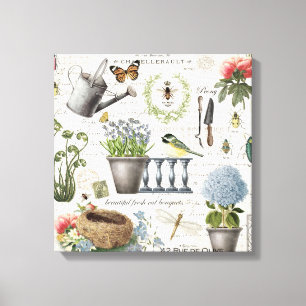 Modern Vintage french farmhouse flower garden Canvas Afdruk