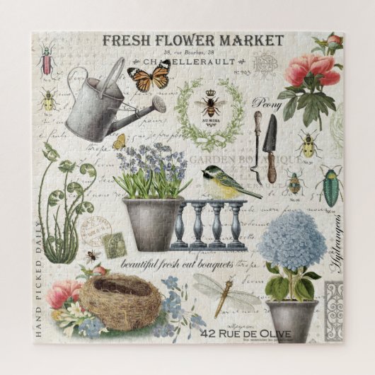 Modern Vintage french farmhouse flower garden Legpuzzel (Verticaal)