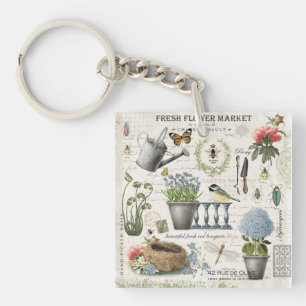 Modern Vintage french farmhouse flower garden Sleutelhanger
