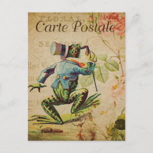 Modern Vintage French frog collage Postcard Briefkaart