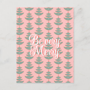 Modern vintage kerstboom patroon op perzik briefkaart