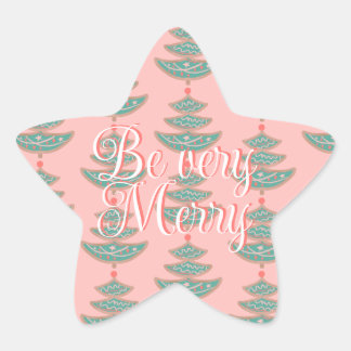 Modern vintage kerstboom patroon op perzik ster sticker