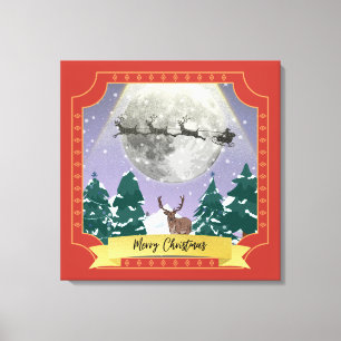 Modern Vintage Kerstnacht met kerstman Canvas Afdruk
