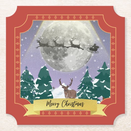 Modern Vintage Kerstnacht met kerstman Kartonnen Onderzetters (Voorkant)