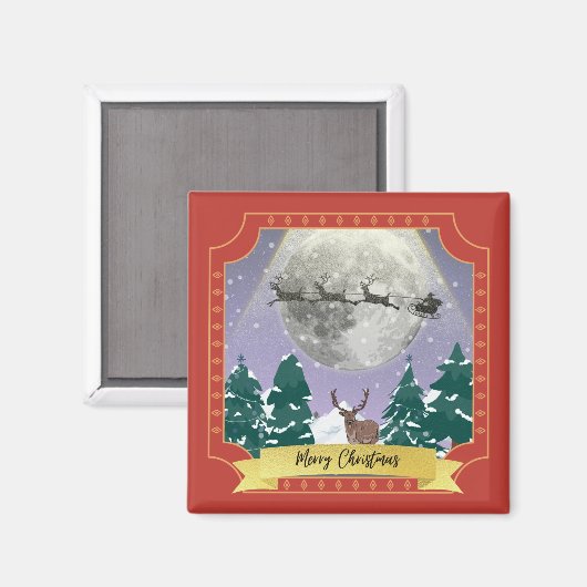 Modern Vintage Kerstnacht met kerstman Magneet (Voorkant / Achterkant)