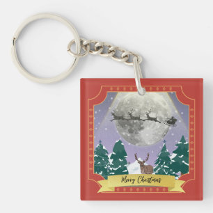 Modern Vintage Kerstnacht met kerstman Sleutelhanger