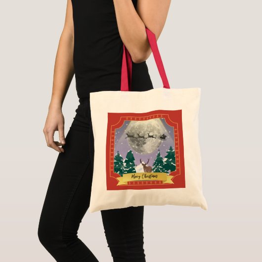 Modern Vintage Kerstnacht met kerstman Tote Bag (Voorkant (product))