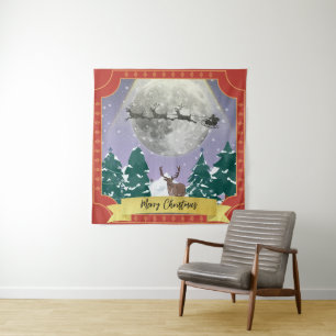 Modern Vintage Kerstnacht met kerstman Wandkleed