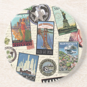 modern vintage reizen USA Zandsteen Onderzetter