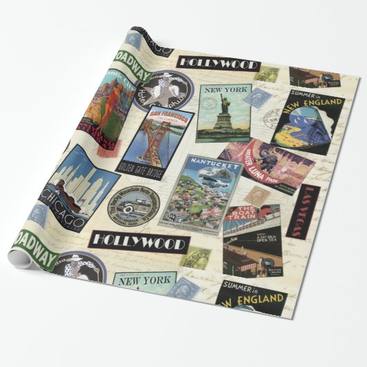 Modern Vintage Travel USA Cadeaupapier (Uitgerold)