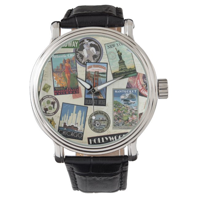 Modern Vintage Travel USA Horloge (Voorkant)