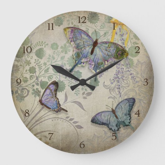 Modern Vintage Wallpaper Floral Design Butterflies Grote Klok (Voorkant)