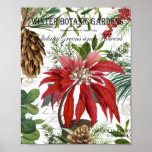 Modern vintage winter garden floral postcard poster<br><div class="desc">Modern vintage winter poinsettia floral</div>