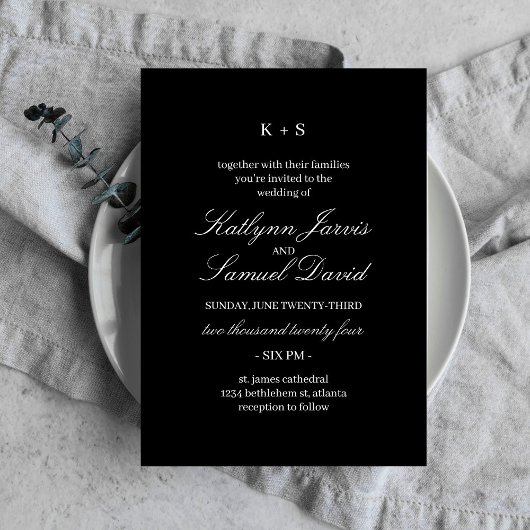 Modern vintage zwart bruiloft uitnodiging Kaart