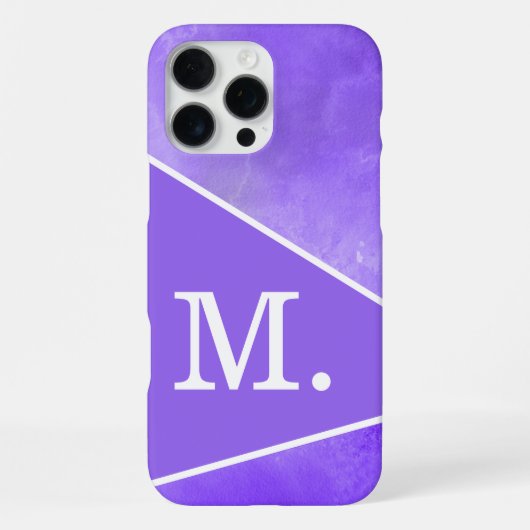 Modern violet blauw monogram iPhone hoesje (Achterkant)
