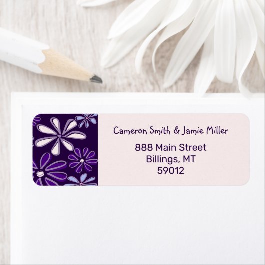 Modern Violet Floral Doodle Retouradres Etiket (Insitu)