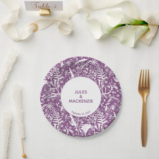 Modern Violet Graphic Floral Botanical Wedding Papieren Bordje (Huwelijk)