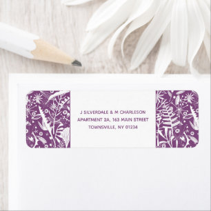 Modern Violet Graphic Floral Return-adres Etiket