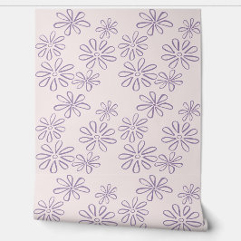 Modern Violet op Blush Flower Doodle Behang