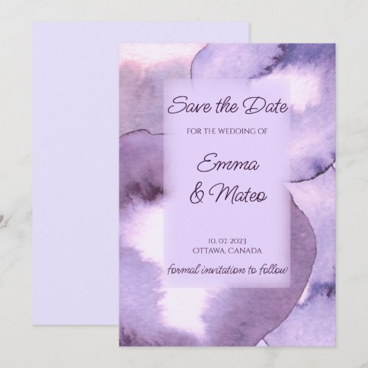 Modern violet paars save the date (Voorkant / Achterkant)
