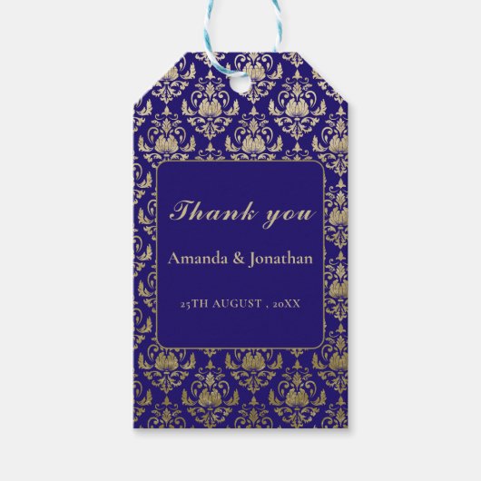 Modern Violet Paarse en gouden Patroon Bruiloft Cadeaulabel (Voorkant)