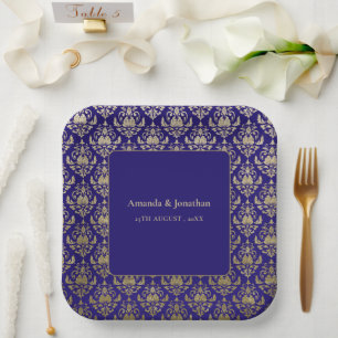 Modern Violet Paarse en gouden Patroon Bruiloft Papieren Bordje