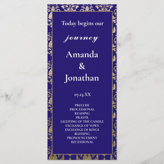 Modern Violet Paarse en gouden Patroon Bruiloft Programmakaart (Voorkant)