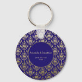 Modern Violet Paarse en gouden Patroon Bruiloft Sleutelhanger (Voorkant)