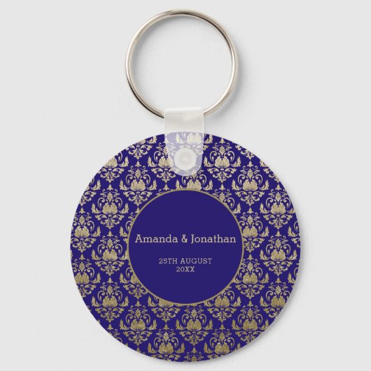 Modern Violet Paarse en gouden Patroon Bruiloft Sleutelhanger (Achterkant)