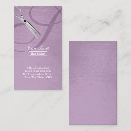 Modern Violet Script Monogram Hair Stylist Visitekaartje (Voorkant / Achterkant)