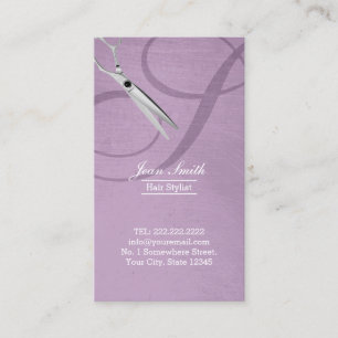 Modern Violet Script Monogram Hair Stylist Visitekaartje