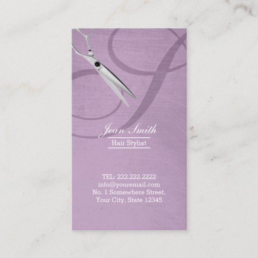 Modern Violet Script Monogram Hair Stylist Visitekaartje (Voorkant)