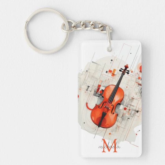 Modern Vioolmuziek Recital Monogram Naam Sleutelhanger (Voorkant)