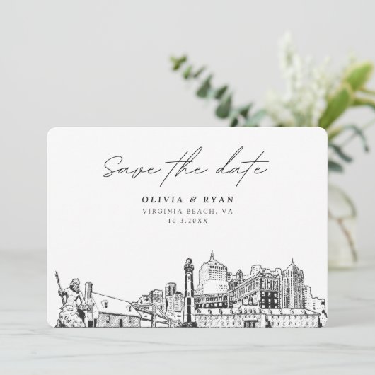 Modern Virginia Beach Bruiloft Save the Date Kaart (Staand voorkant)